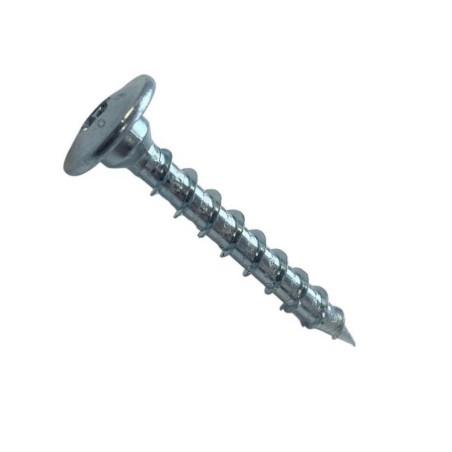 Vrut pro tesařské kování, talířová hlava s osazením, torx 40, celý závit, ocel, zinek bílý, 8.0x40 mm