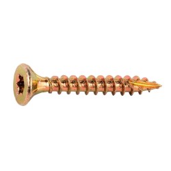 T-17 vrut pro tvrdé dřevo, zápustná hlava se 4 drážkami, torx 10, špička se zářezem, celý závit, ocel, zinek žlutý fe/zn5/c + kl