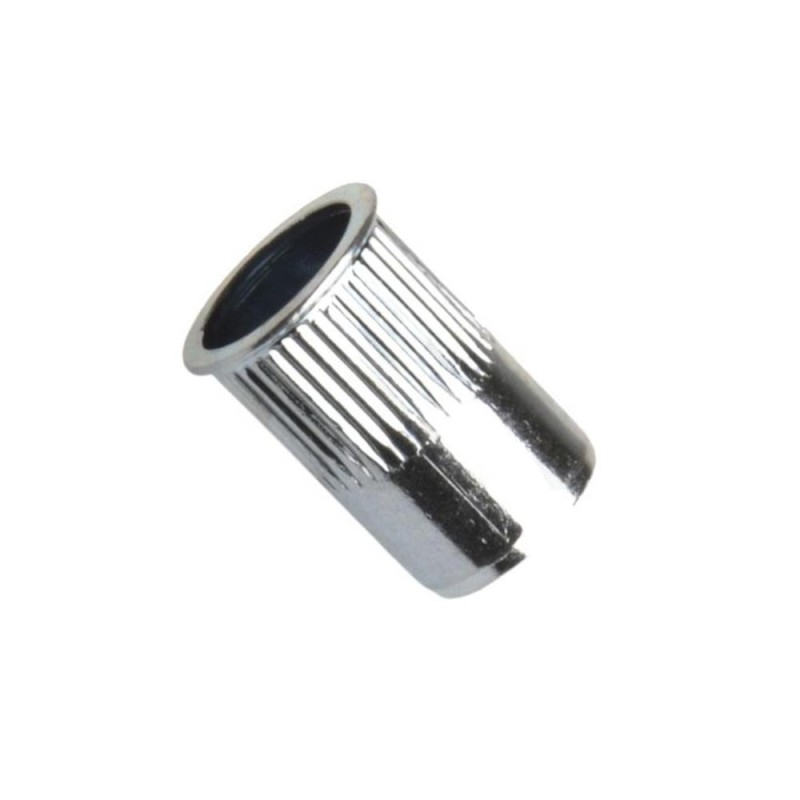 Matice nýtovací, redukovaná zapuštěná hlava, rýhovaná, otevřená, ocel, zinek bílý, m4 / 0.5-2.0 mm Matice nýtovací, redukovaná zapuštěná hlava, rýhovaná, otevřená, ocel, zinek bílý, m4 / 0.5-2.0 mm