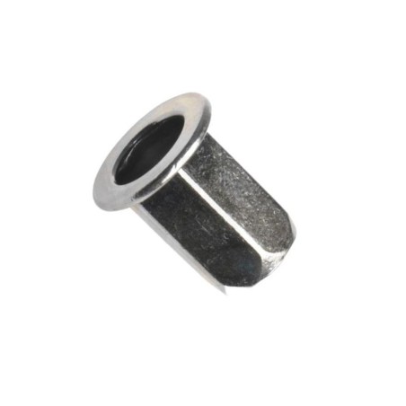 Matice nýtovací, plochá hlava, šestihranná, hladká, otevřená, ocel, zinek bílý, m4 / 0.5-2.0 mm