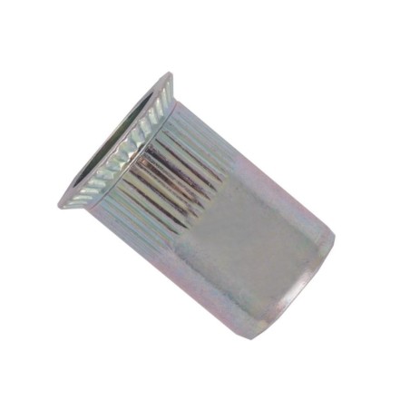 Matice nýtovací, zapuštěná hlava, rýhovaná, otevřená, ocel, zinek bílý, m5 / 4.0-6.5 mm
